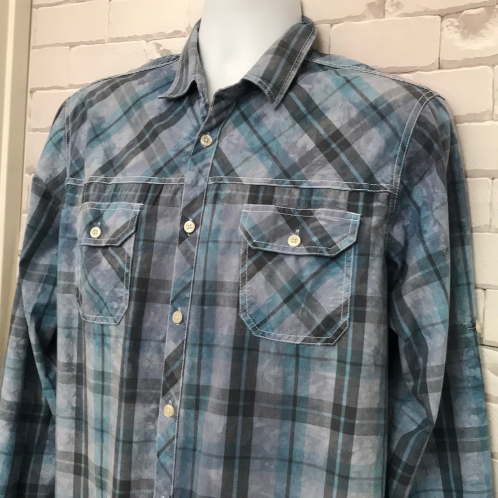 Men’s Eighty Eight blue plaid / tie-dye shirt